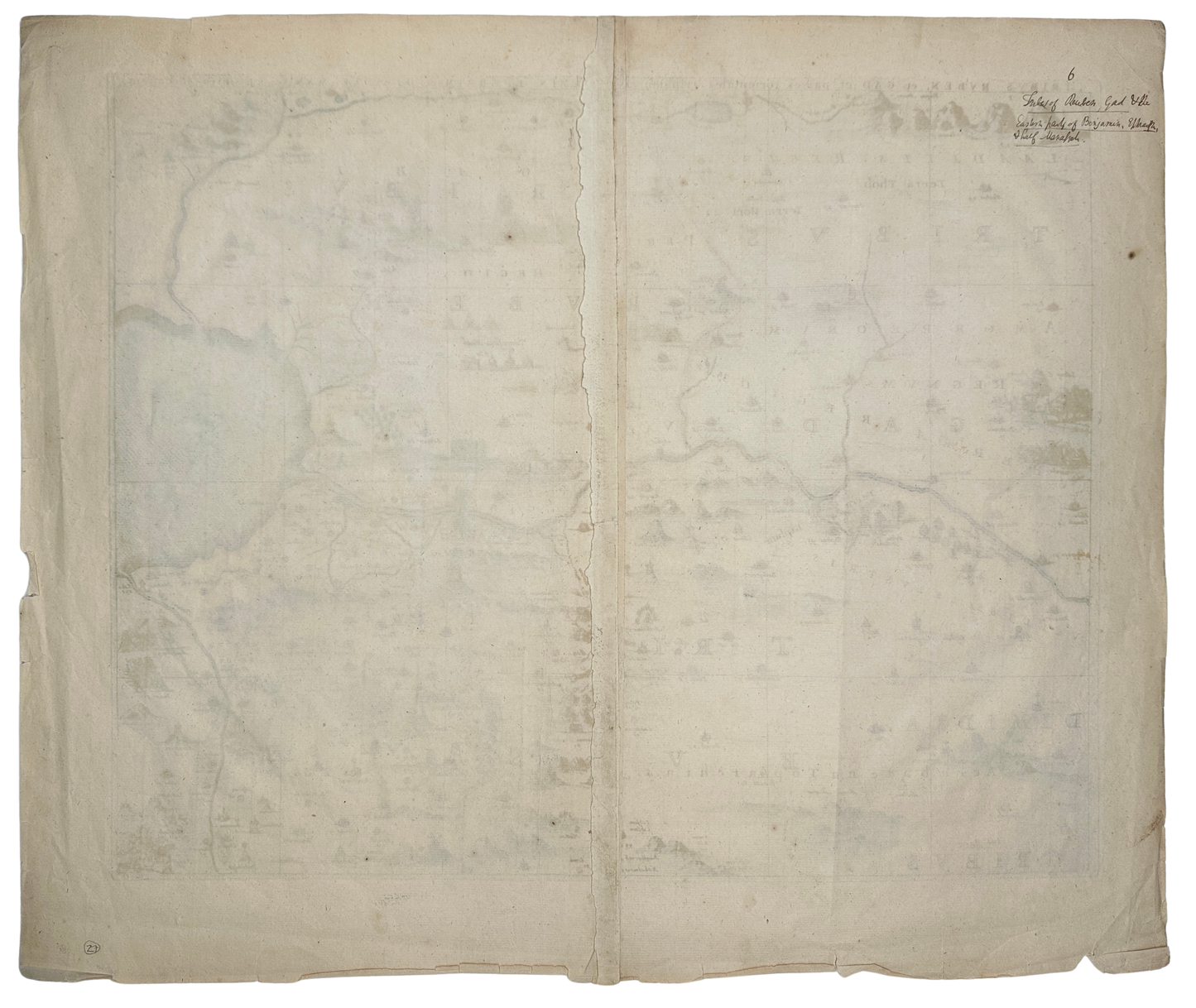 <b>BIBLICAL MAP 1652</b><br>Tribus Ruben, et Gad et partes orientales tribuum Beniamin, Ephraim, et dimidiae Manasse intra Iordanem by Jan Jannson