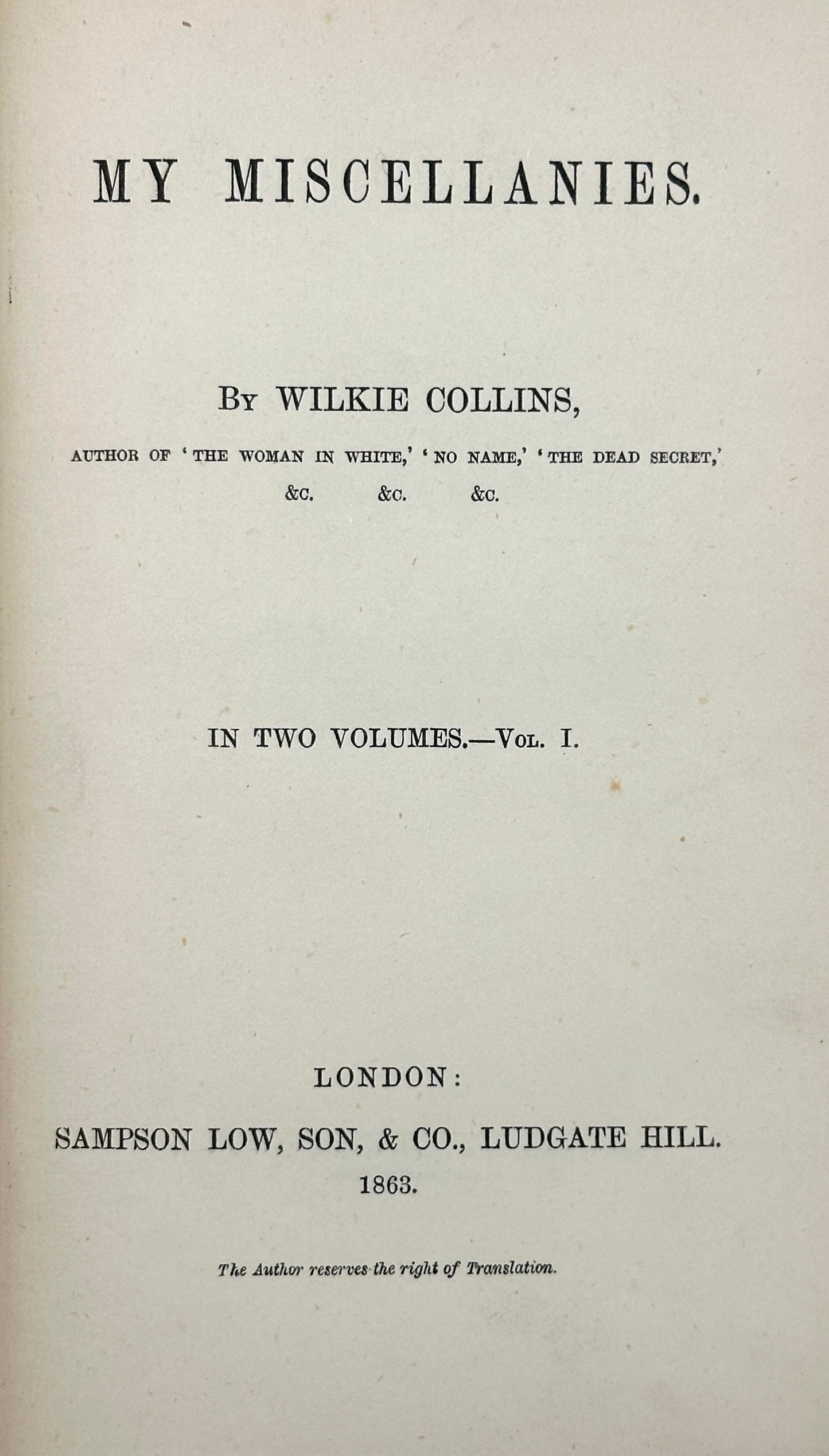 My Miscellanies by Wilkie Collins (1st Edition)
