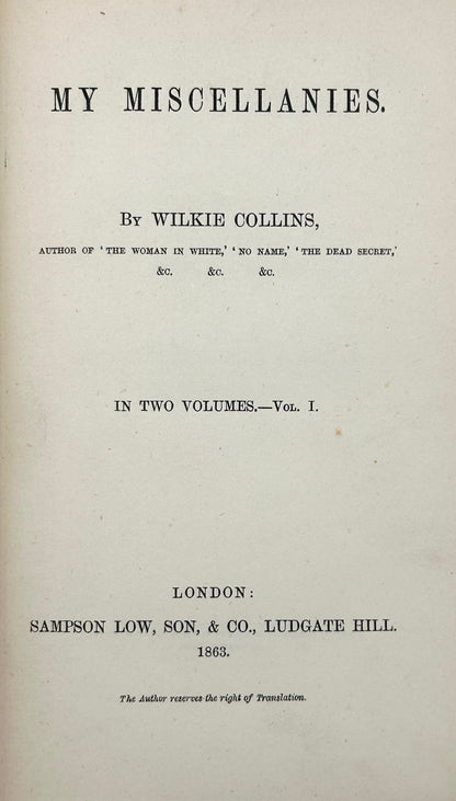 My Miscellanies by Wilkie Collins (1st Edition)