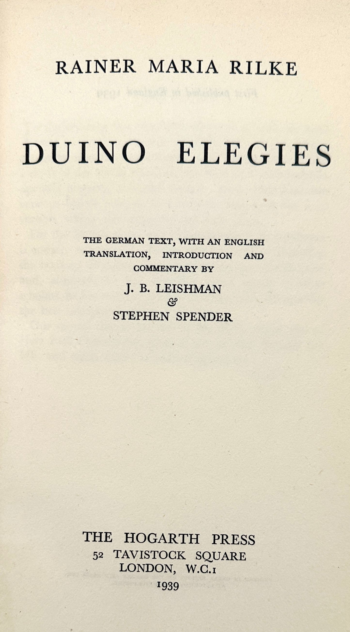 Duino Elegies by Rainer Maria Rilke