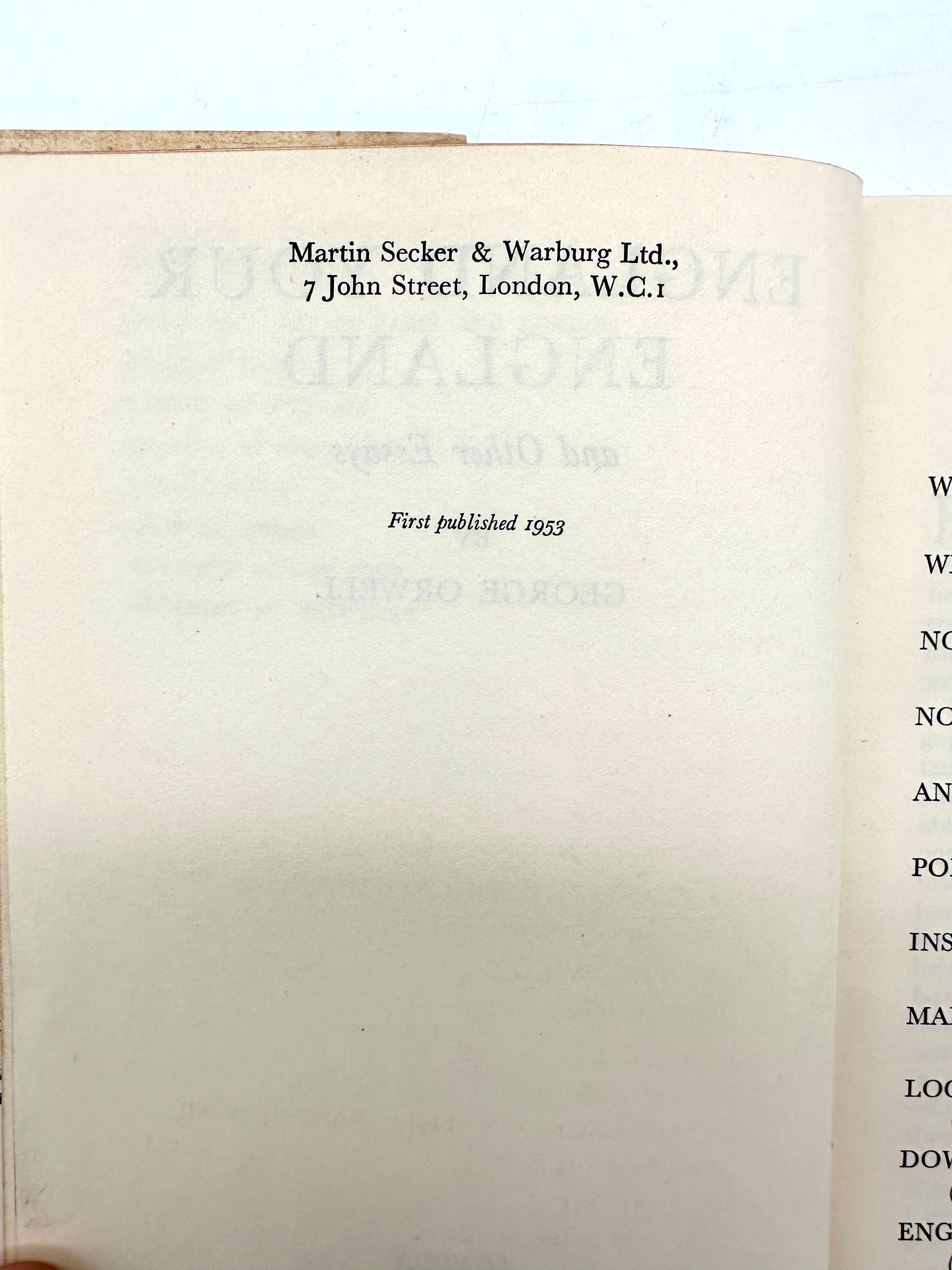 England Your England and Other Essays by George Orwell (1st Edition)