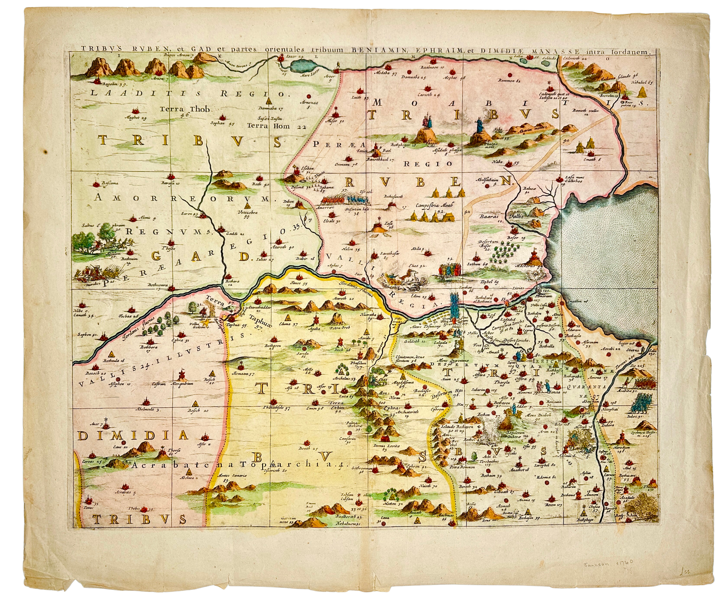<b>BIBLICAL MAP 1652</b><br>Tribus Ruben, et Gad et partes orientales tribuum Beniamin, Ephraim, et dimidiae Manasse intra Iordanem by Jan Jannson
