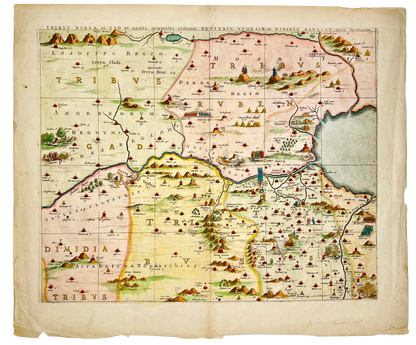 <b>BIBLICAL MAP 1652</b><br>Tribus Ruben, et Gad et partes orientales tribuum Beniamin, Ephraim, et dimidiae Manasse intra Iordanem by Jan Jannson