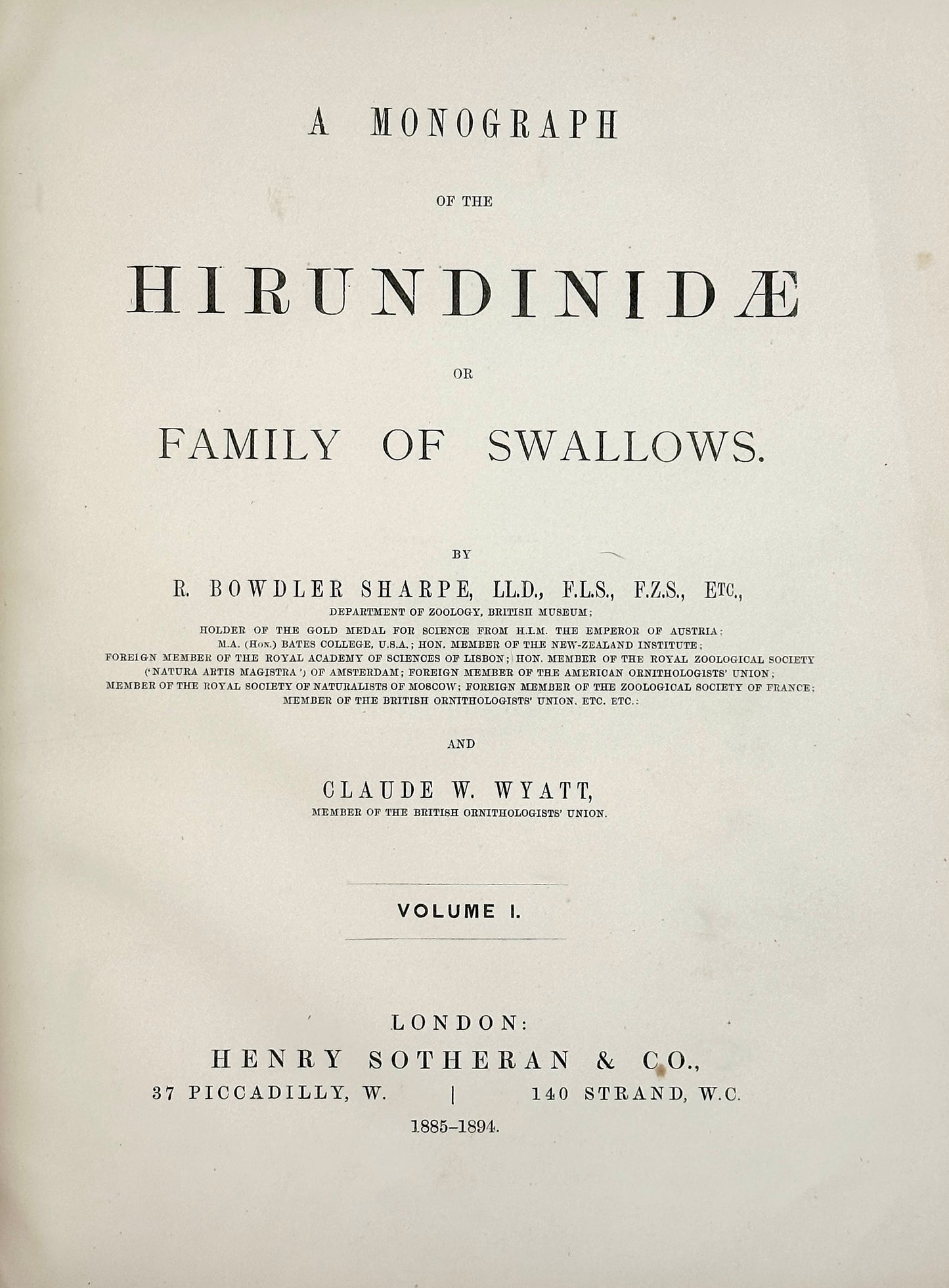 A Monograph of the Hirundiniddae or Family of Swallows by R. Bowdler Sharpe