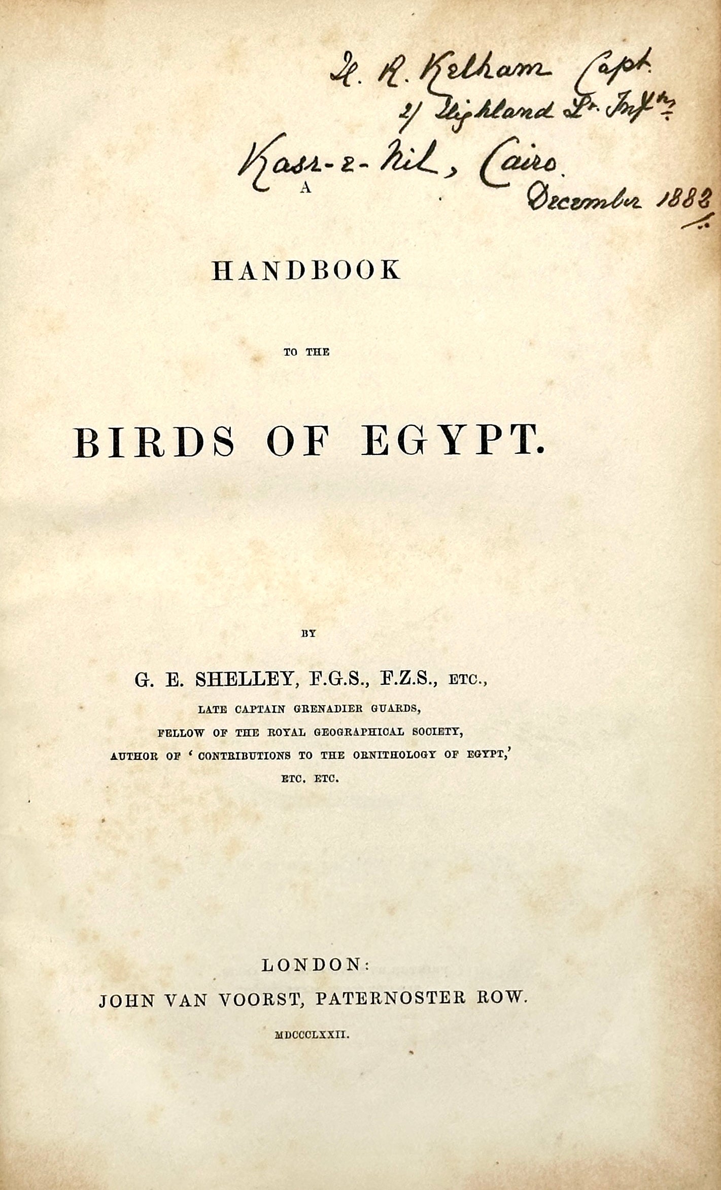 A Handbook to the Birds of Egypt by G.E. Shelley