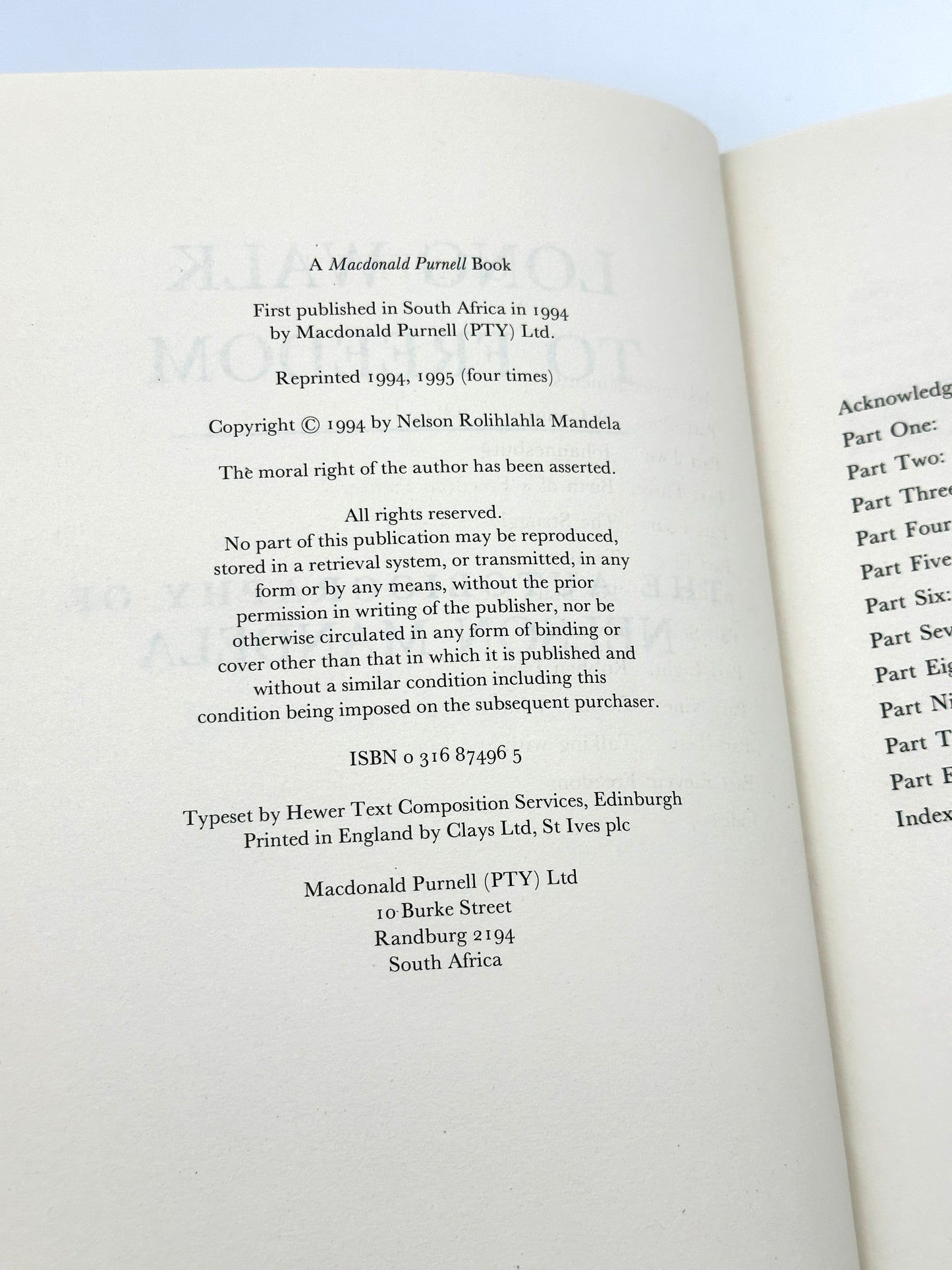 Long Walk to Freedom by Nelson Mandela (1995 Rugby World Cup Signed Copy)
