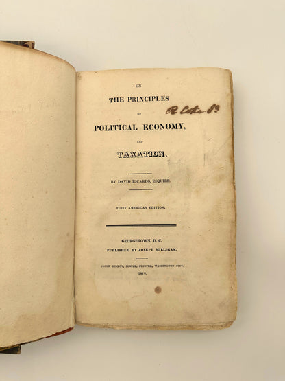 On the Principles of Political Economy and Taxation by David Ricardo - 1st American Edition