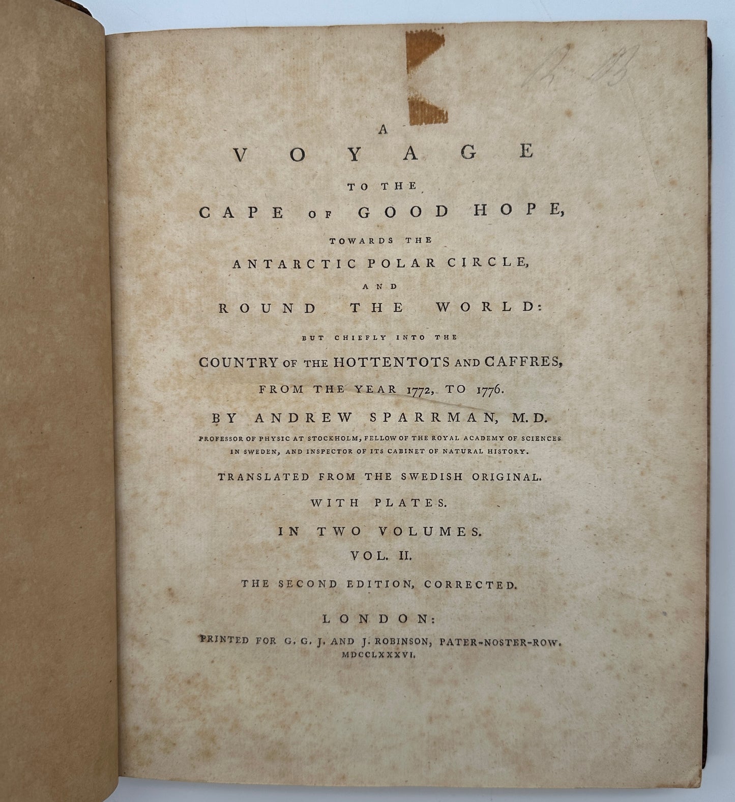 A Voyage to the Cape of Good Hope by Andrew Sparrman, 2nd English Edition