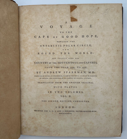 A Voyage to the Cape of Good Hope by Andrew Sparrman, 2nd English Edition