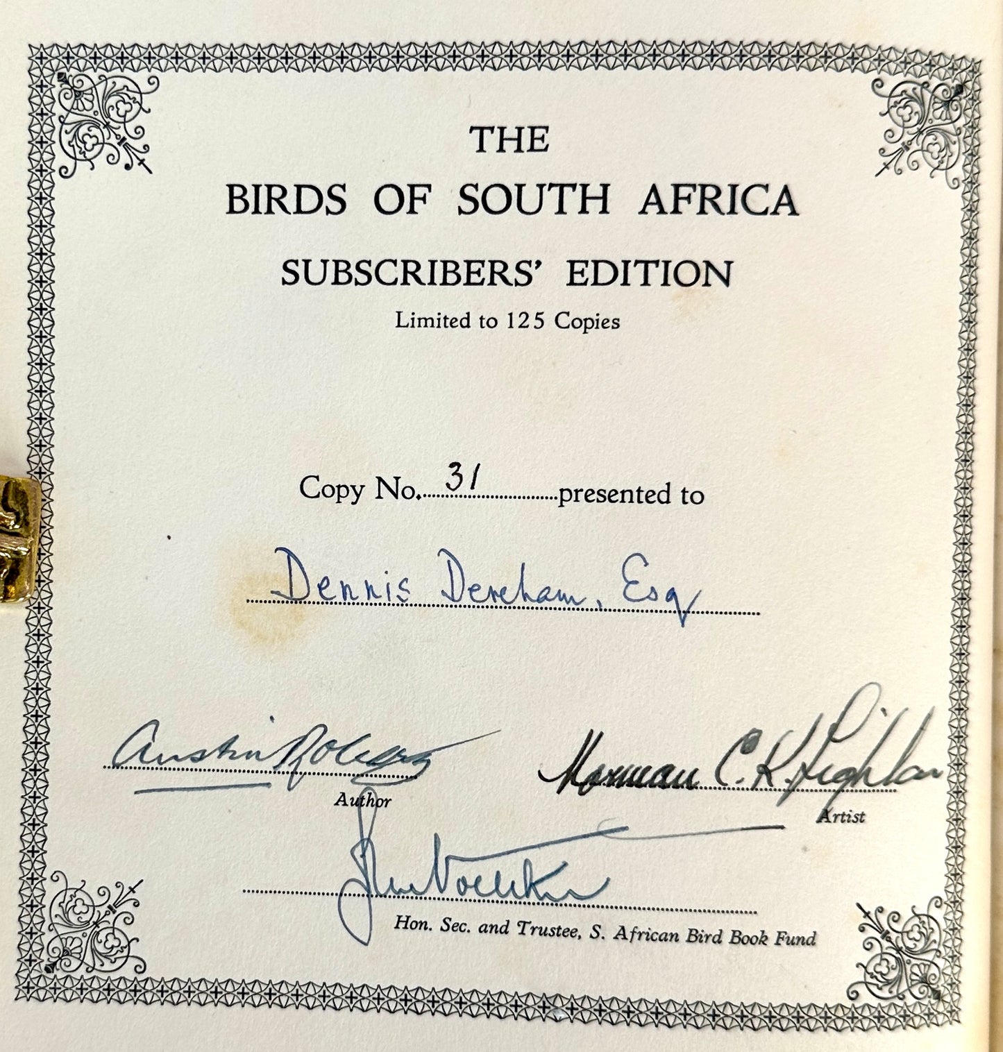Robert's Birds of South Africa (Deluxe 1st Edition, Signed)