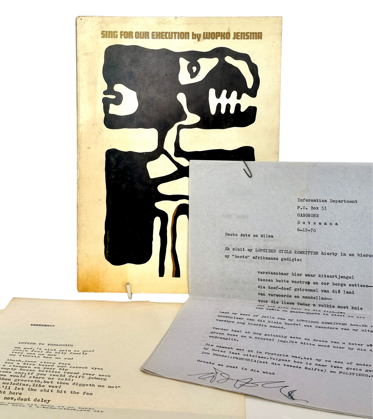 Sing for our Execution, TLS and TS by Wopko Jensma to Wilma Stockenstrom