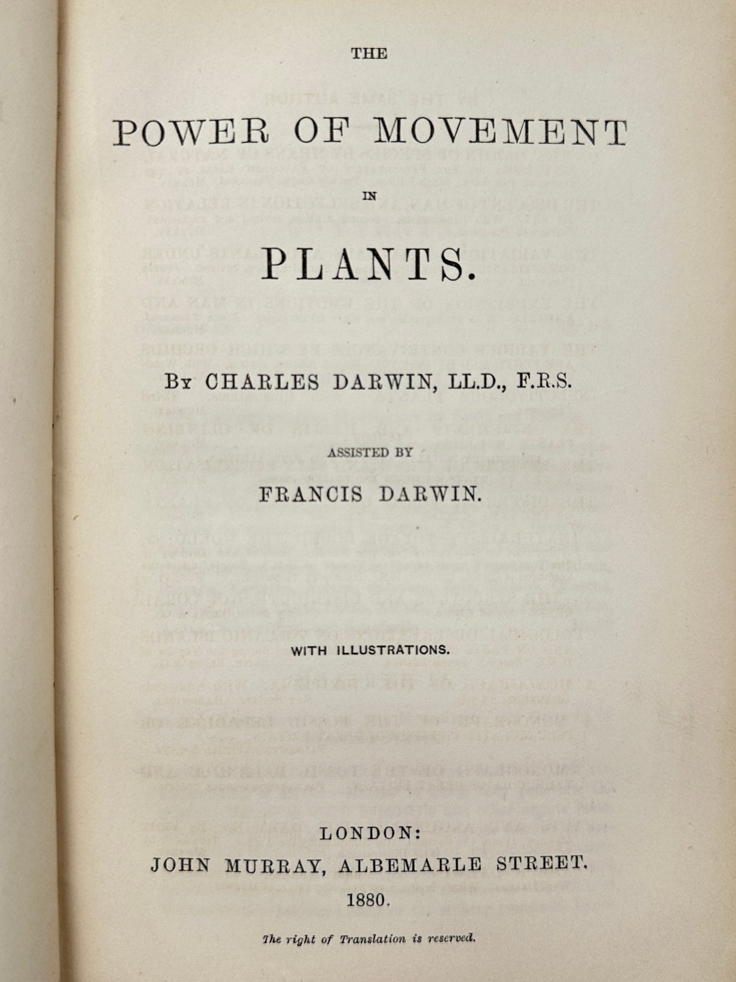 The Power of Movement in Plants by Charles Darwin (1st Edition)